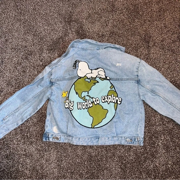 Zara Girls Peanuts Snoopy Denim Jean Jacket AND Hoodie SIZE 11-12 ❤️ - Picture 3 of 9